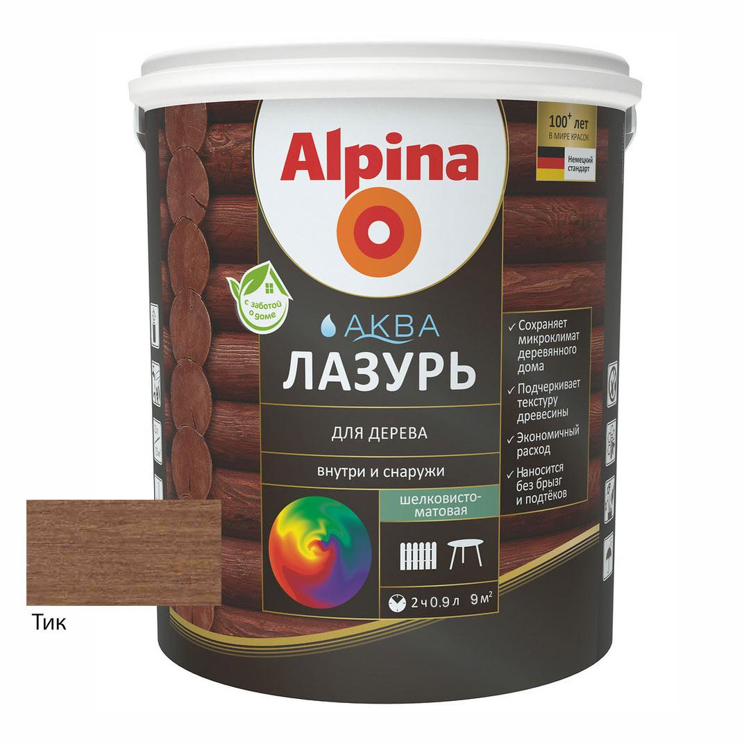 Лак акриловый водно-дисперсионный Alpina Аква Лазурь для дерева цветная, Тик, 0,9 л/0,90 кг - фото 1 - id-p61307857