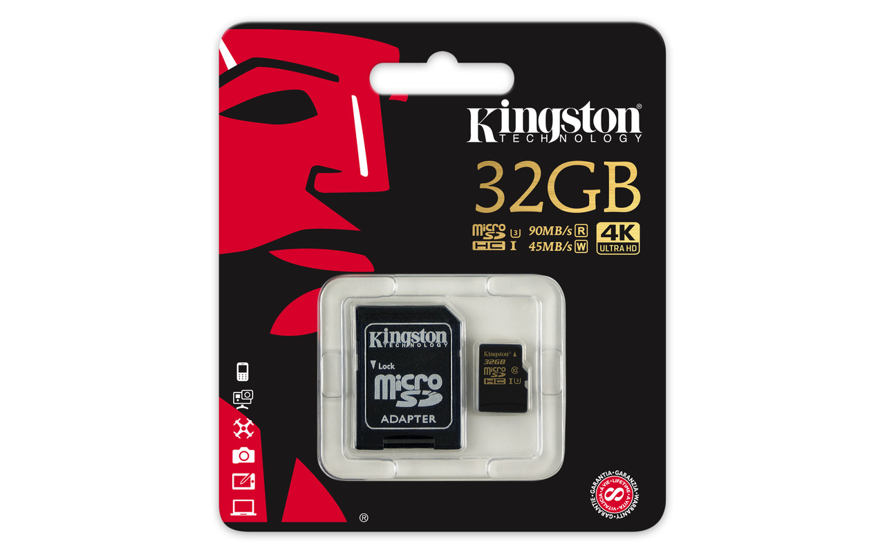 Kingston SDCG/32GB Карта памяти, microSD, 32Gb, Class 10, 90/45 Мб/с, с адаптером