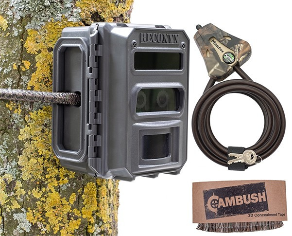 Крепление фотоловушки к дереву осуществляется при помощи прочного троса с замком