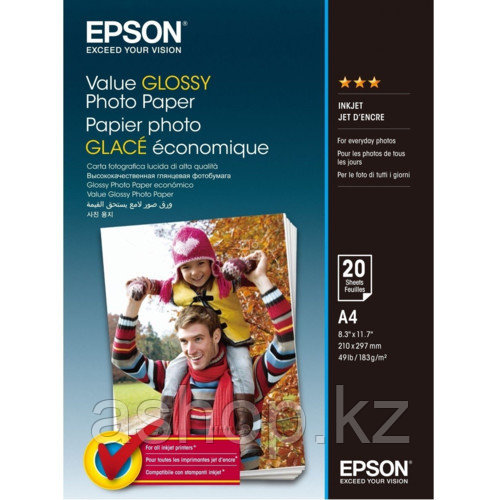 Фотобумага Epson Value Glossy Photo Paper, 10 x 15, односторонняя, глянцевая, 183 г/м ², Упаковка: 20 листов,