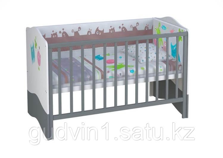 КРОВАТКА ДЕТСКАЯ POLINI KIDS BASIC МОНСТРИКИ 140Х70 БЕЛЫЙ-СЕРЫЙ 00-81756