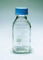 Бутыль стеклянная квадратная с завинчивающейся крышкой d-32 мм, со шкалой (100 мл) (Pyrex)