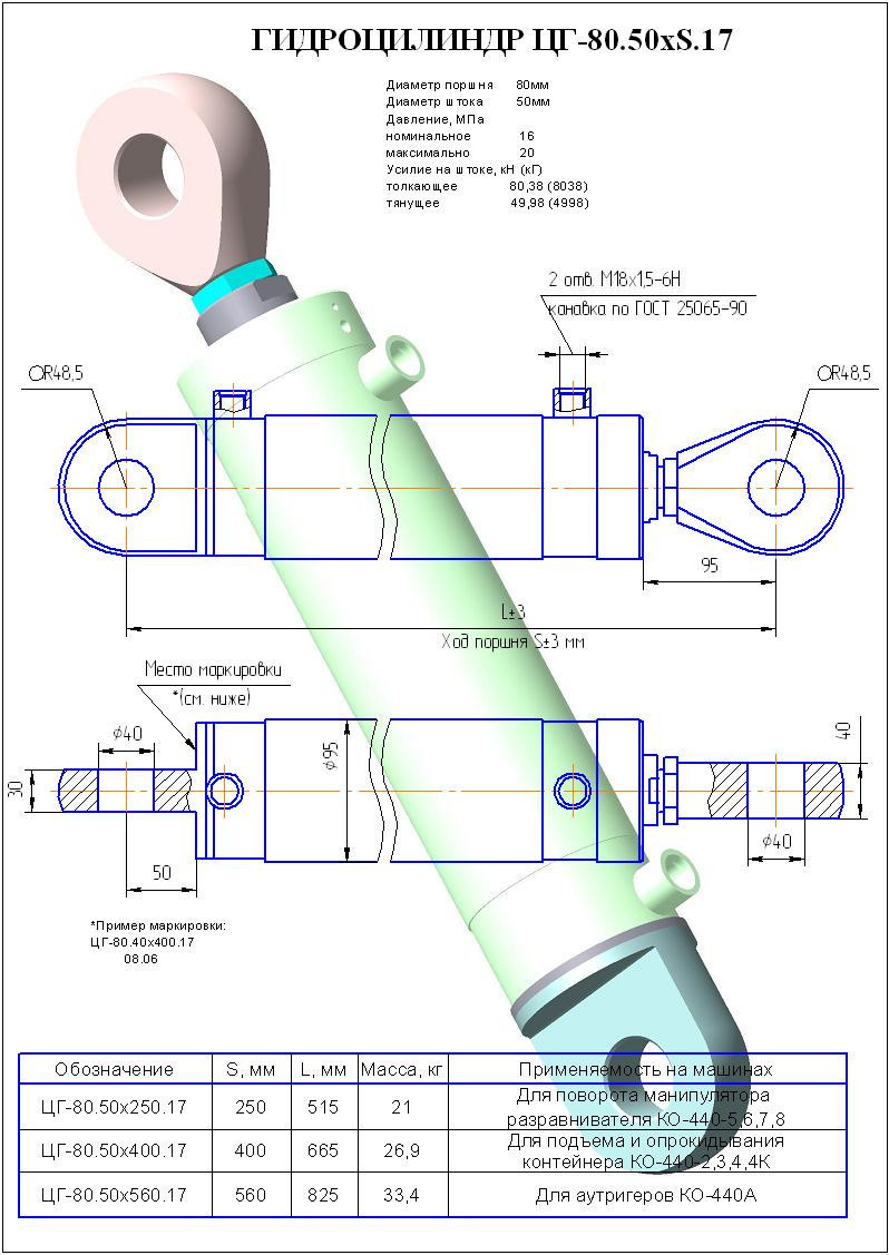 Гидроцилиндр поворота манипулятора разравнивателя ЦГ80.50х250.17, фото 1