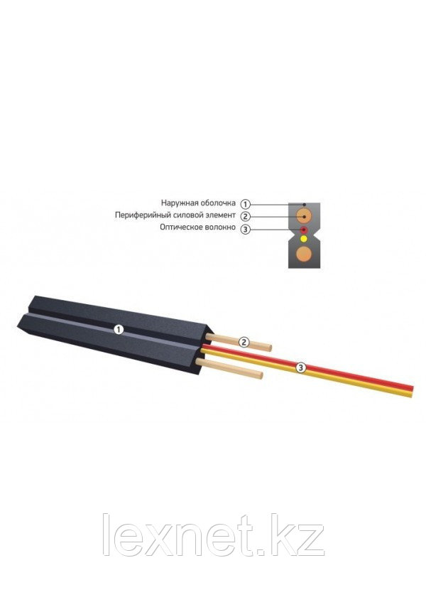 Кабель волоконно-оптический ОКНГ-Т-С2-0.4 (В/Т2) дроп кабель с двумя металлическими проволоками - фото 1 - id-p61424440