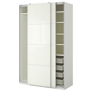Гардероб ПАКС белый Фэрвик белое стекло ИКЕА, IKEA, фото 2