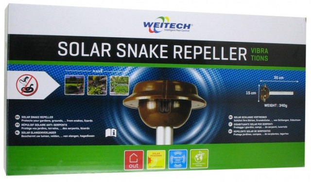 Вы получите отпугиватель змей "Weitech WK2030 - Solar Snake Repeller" в красочной фирменной упаковке