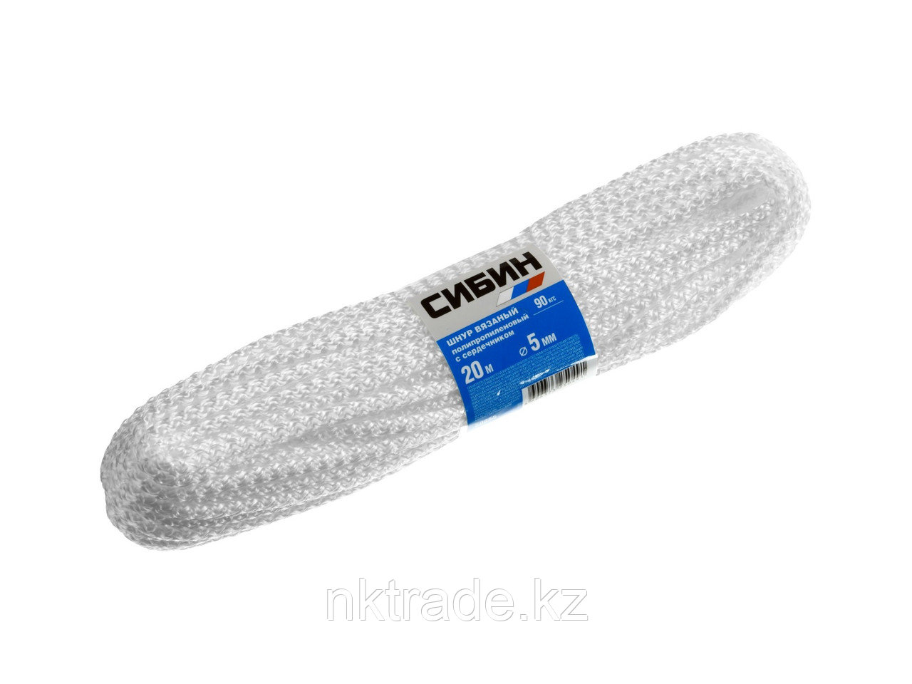 Шнур вязаный полипропиленовый СИБИН с сердечником, белый, длина 20 метров, диаметр 5 мм 50255, фото 1