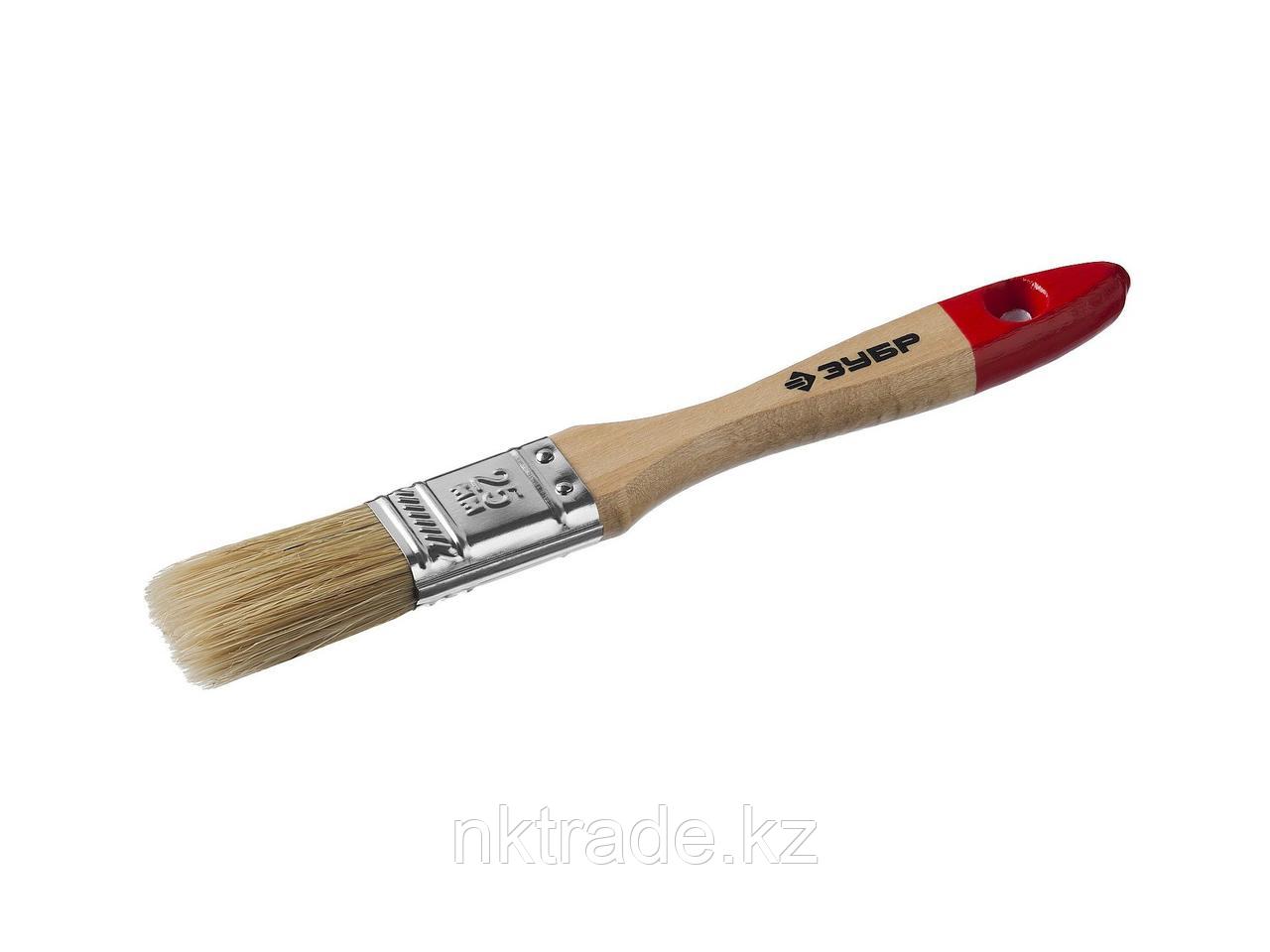 Кисть плоская ЗУБР "УНИВЕРСАЛ-МАСТЕР", натуральная щетина, деревянная ручка, 25мм 4-01003-025