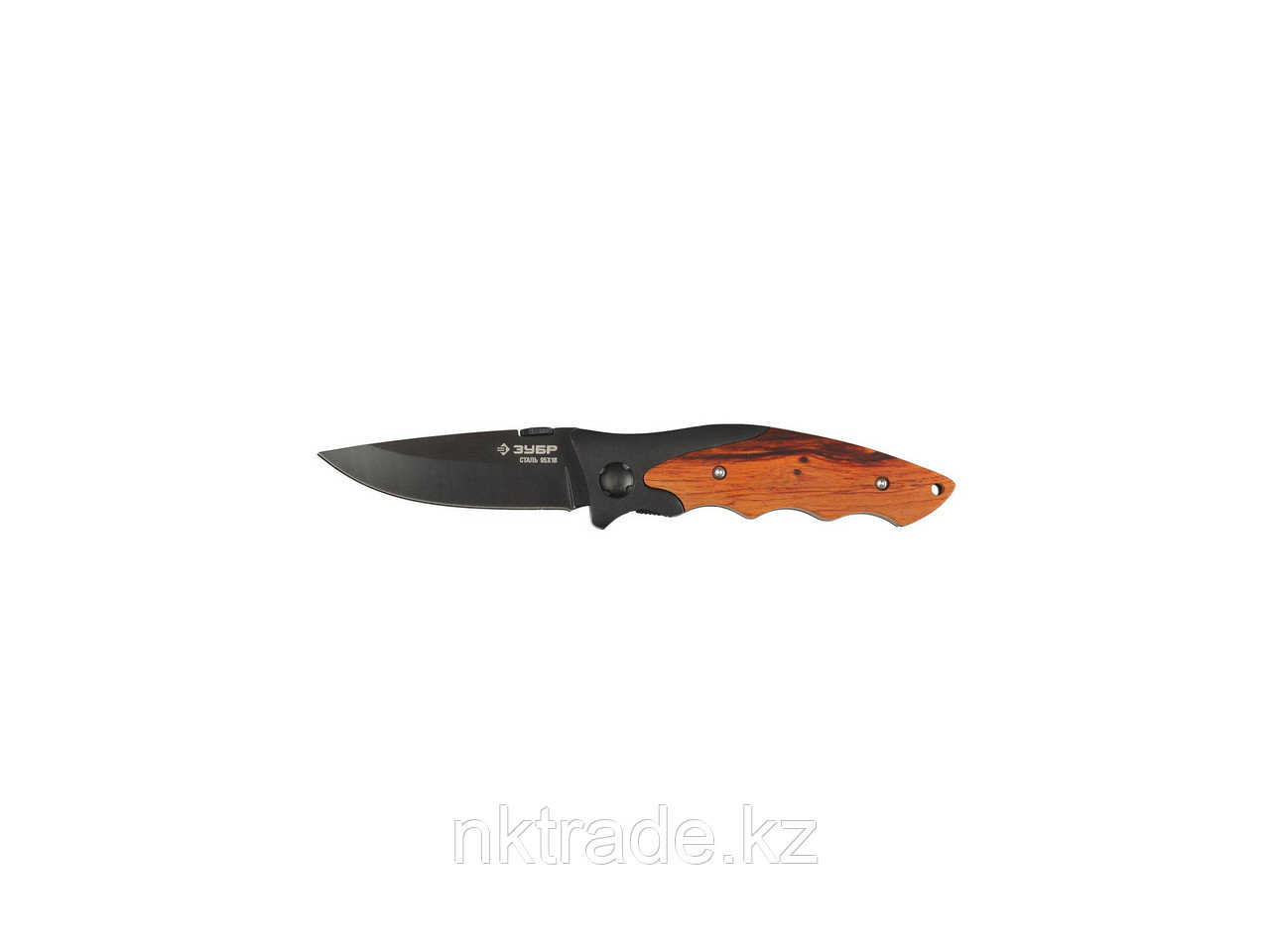 Нож ЗУБР "ПРЕМИУМ" СТРЕЛЕЦ складной универсальный, металлическая рукоятка с деревянными вставками,