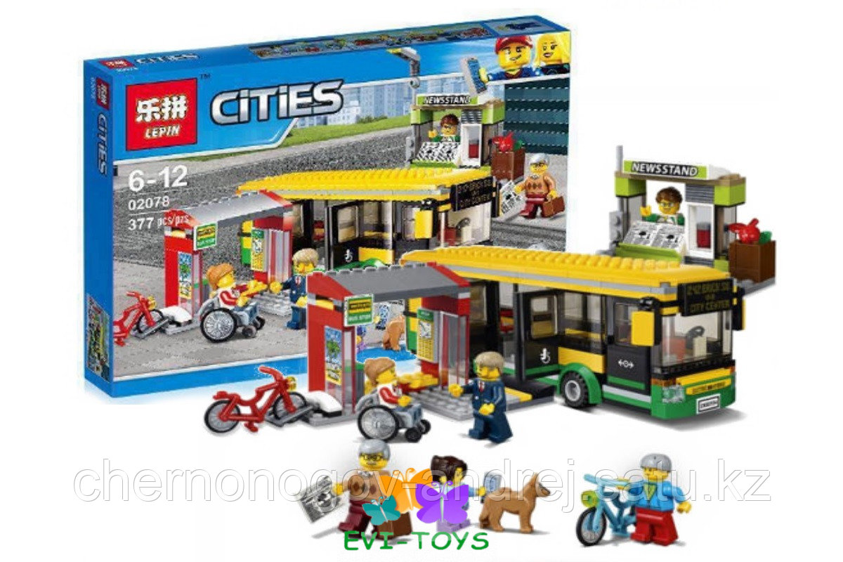 Конструктор аналог Лего LEPIN 02078 "Автобусная остановка" 377 деталей аналог LEGO 60154