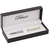 Ручка шариковая Delucci "Tempo", синяя, 1,0мм, корпус серебро/золото, поворот., подар.уп., фото 4