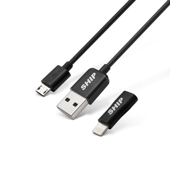 SHIP API08MUPBB Интерфейсный кабель MICRO USB+Apple 8pin, Lightning переходник, IOS 7, Чёрный, Блистер, 1 м