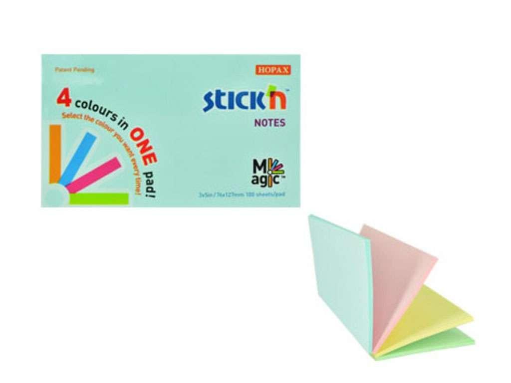 Клейкие листики STICK`N Magic 76 х 127 мм, 4 цвета, 100 листов