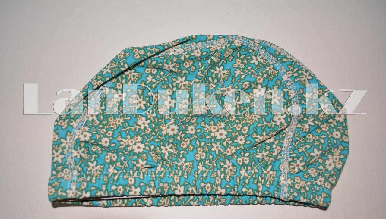 Детская шапочка тканевая для плавания (голубой с цветочным принтом) - фото 3 - id-p61567639