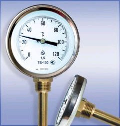 Термометр биметаллический ТБ-63-160 (0...+200) для а/бетона с защитной гильзой и осевым штуцером