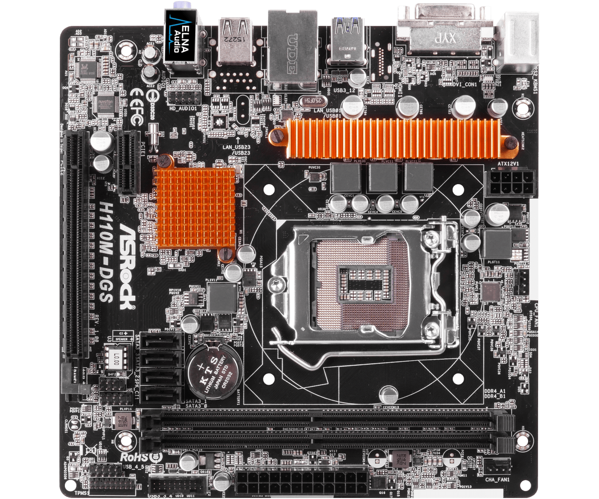 Материнская плата S-1151 ASRock H110M-DGS, iH110, 2*DDR4, 4*SATA3, PCIex16, PCIex1, DVI-D, 2*USB2.0, 2*USB3.0 - фото 4 - id-p61638475