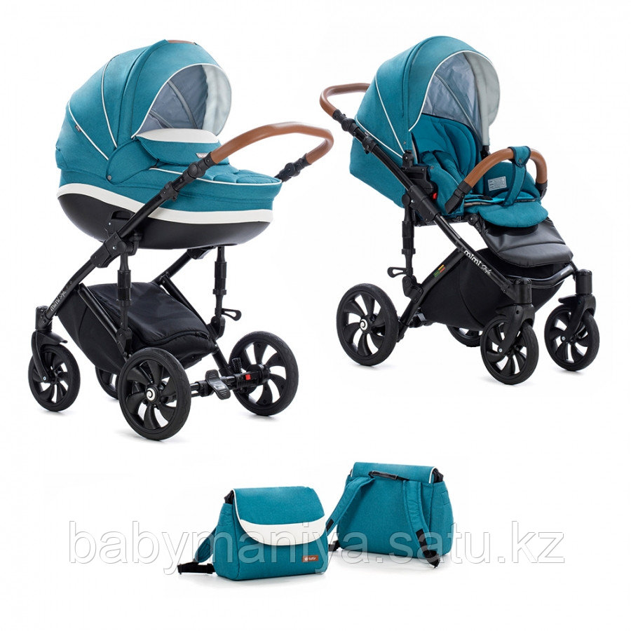 Детская коляска Tutis Mimi Style 2 в 1 Цвет морской волны + Кожа белая