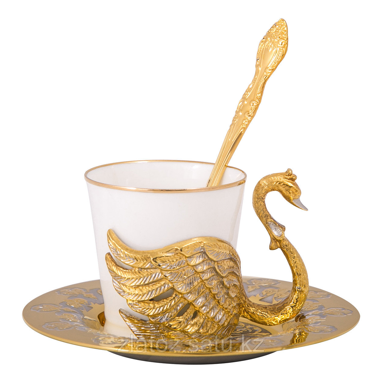 Набор кофейный "Лебеди" ( тарель, чашка, ложка ) - Купить в Казахстане