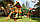 Детская площадка «Заря», домик с крышей, горка открытая, скалодром сетка лазалка, качели, лавочки, фото 9