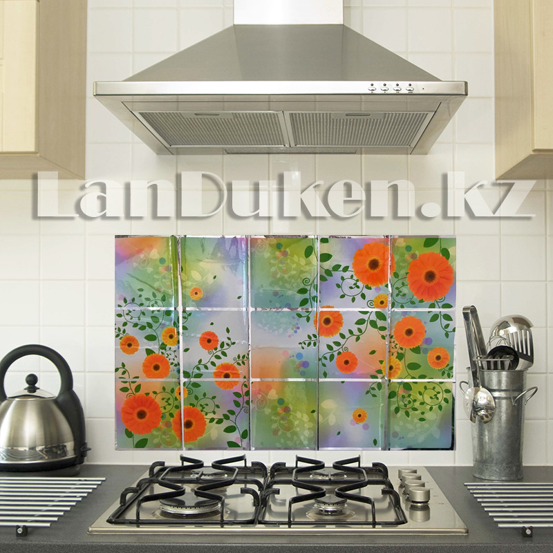 Кухонная наклейка на кафельную плитку 75x45 цветочный принт TL-288