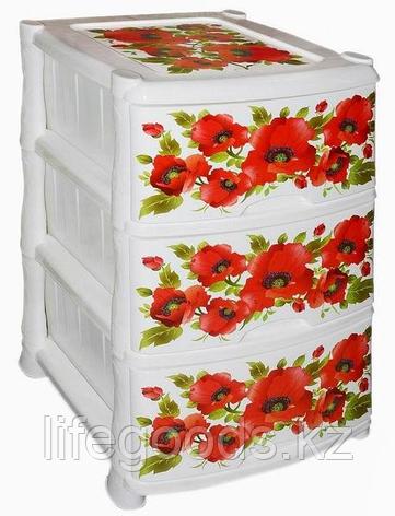 Комод 3-х секционный с декором "Красные маки" 035168, фото 1