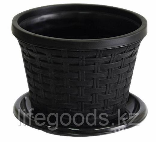 Кашпо круглое 1,1л. "Ротанг" с поддоном (черное) 3211107, фото 1