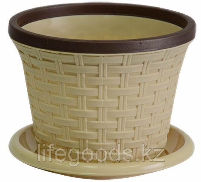 Кашпо круглое 2,2л. "Ротанг" с поддоном (бежевое) 3222102