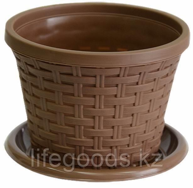 Кашпо круглое 3,4л. "Ротанг" с поддоном (какао) 3234117
