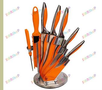 Набор стальных ножей на подставке (Оранжевый)