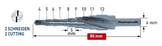 Ступенчатое сверло, диаметр 4-12 мм, двухзаходное