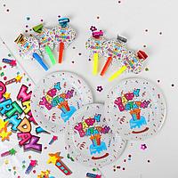 Набор для праздника «С днём рождения!», скатерть 180*108 см, 6 тарелок 18 см, 6 язычков