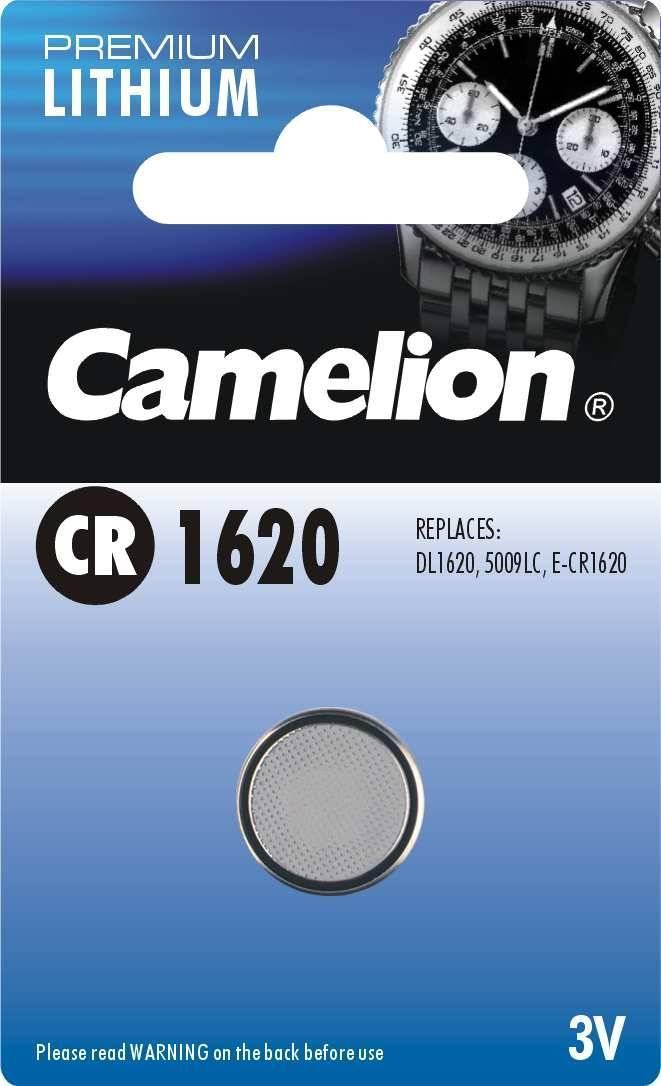 Батарейка Camelion CR1620-BP1 3 В, Упакова: Блистер 1 шт., Аналоги: CR1620\5009LC, Тип батареи: Литий-ионный