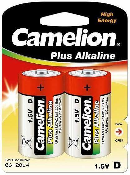 Батарейка Camelion LR20-BP2 1,5 В, Упакова: Блистер 2 шт., Аналоги: LR20\13A\D\А373, Тип батареи: Щелочная (Ал