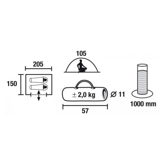 Палатка кемпинговая High Peak Monodome PU 2, Кол-во человек: 2, Входов/комнат: 1/1, Тамбуров: Нет, Внутренняя