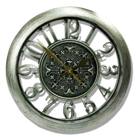 Часы настенные с прозрачным циферблатом, диаметр 27.5 см (Серебряный)
