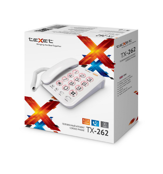 Телефон проводной Texet TX-262, Набор: Тональный, импульсный, Цвет: Серый, Упаковка: Картонная коробка