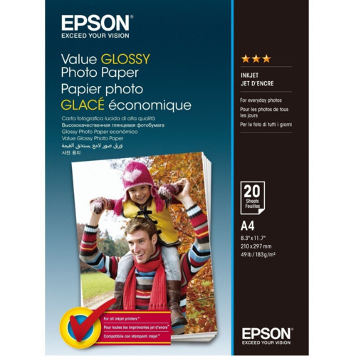 Фотобумага Epson Value Glossy Photo Paper, 10 x 15, односторонняя, глянцевая, 183 г/м ², Упаковка: 20 листов,