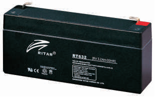 Батарея необслуживаемая (аккумулятор) Ritar RT632 (6V 3,2 Ah), Емкость аккумулятора: 3,2 Ah, Разъемы: F1
