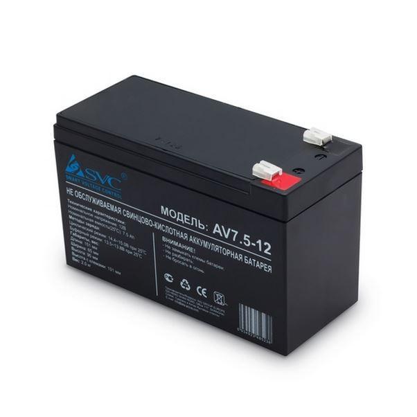 Батарея необслуживаемая (аккумулятор) SVC AV 12V 7A (12V 7 Ah), Емкость аккумулятора: 7 Ah, Разъемы: F1/F2