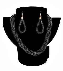 Комплект ожерелье плетенное и серьги «Звездная пыль» (Черный)