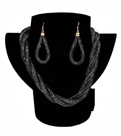 Комплект ожерелье плетенное и серьги «Звездная пыль» (Черный) - фото 1 - id-p62003786