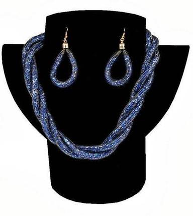 Комплект ожерелье плетенное и серьги «Звездная пыль» (Синий), фото 2