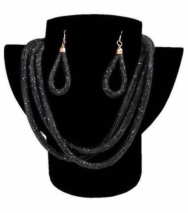 Комплект ожерелье тройное и серьги «Звездная пыль» (Черный), фото 2