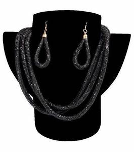 Комплект ожерелье тройное и серьги «Звездная пыль» (Черный)