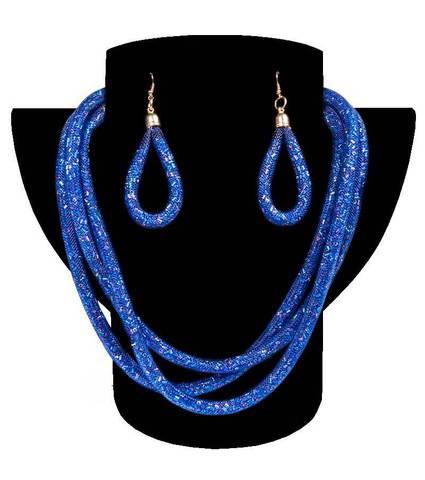 Комплект ожерелье тройное и серьги «Звездная пыль» (Синий)