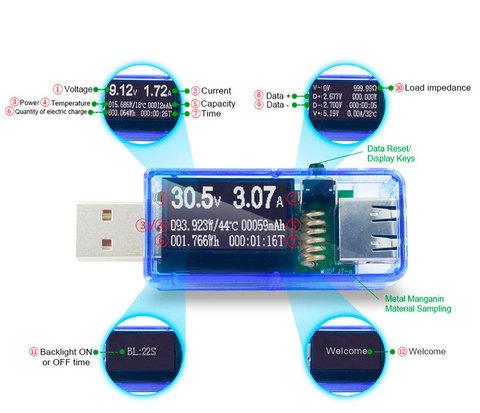 Цифровой USB тестер-вольтамперметр с OLED дисплеем ATORCH 12-в-1 (только USB-тестер)