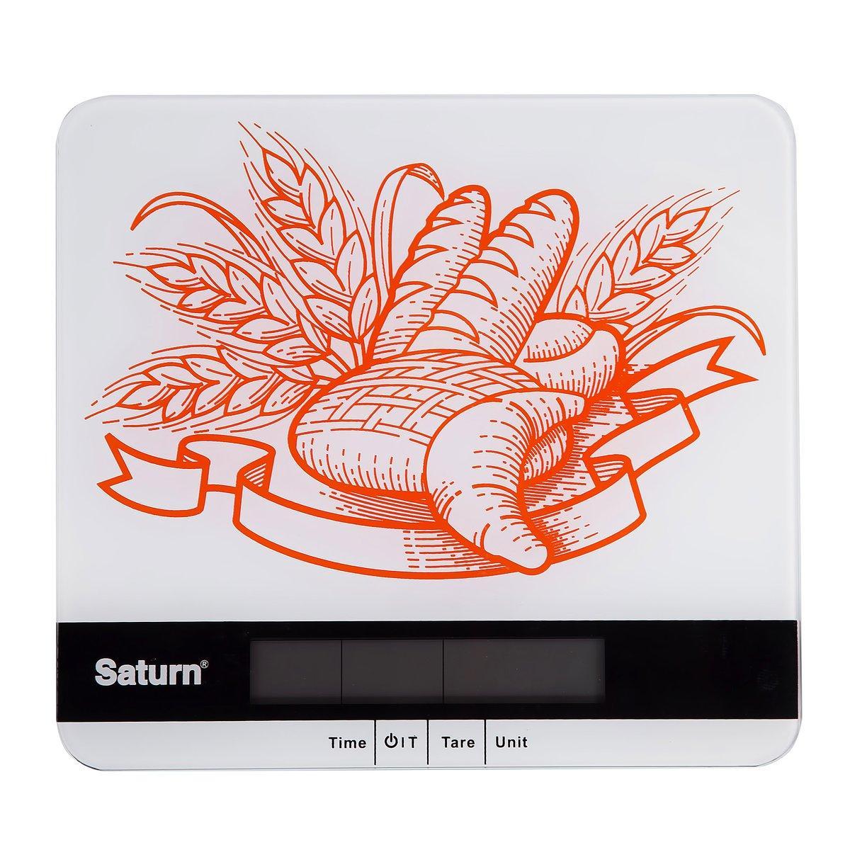 Весы кухонные ультратонкие Saturn ST-KS7807, Допустимый вес: 5 кг, Точность: 1 г, Часы, Таймер, Термометр, Зам
