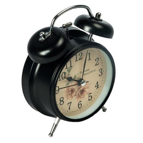 Часы-будильник с подсветкой в винтажном стиле «Double Bell» (Черный)