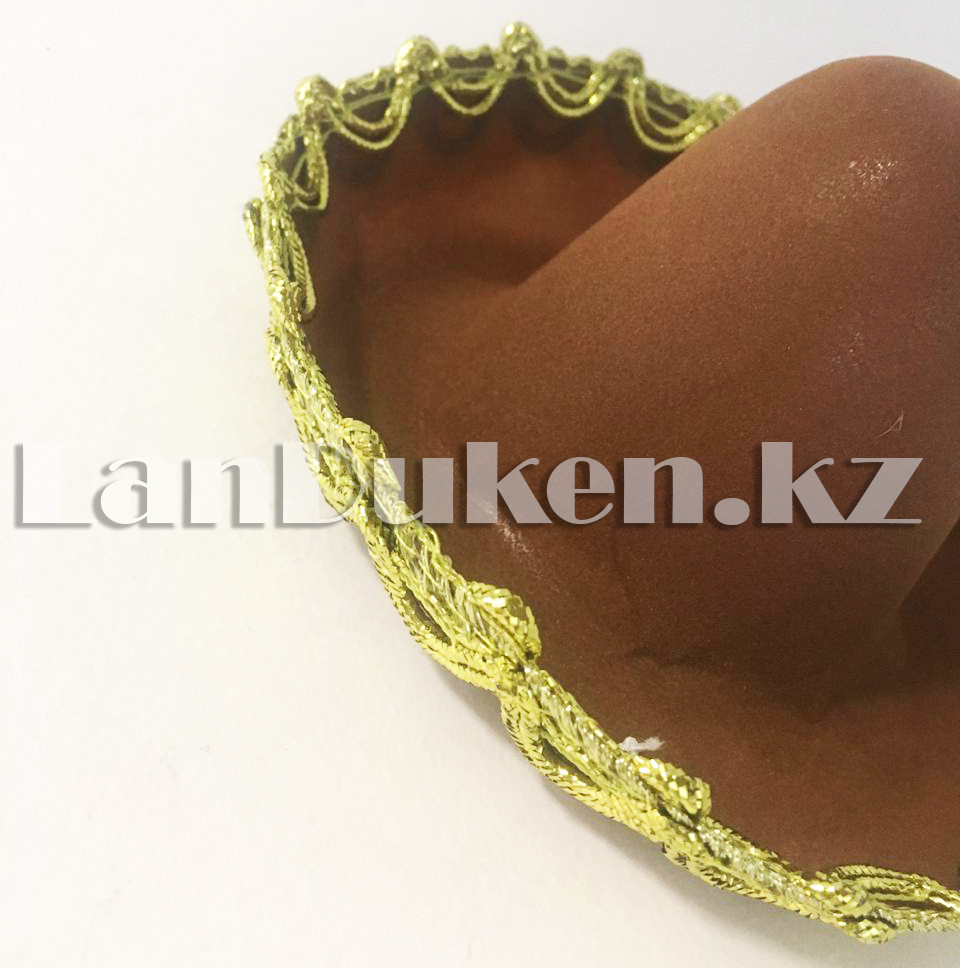 Сомбреро мексиканская шляпа мини коричневая с золотистой тесьмой - фото 4 - id-p62151875