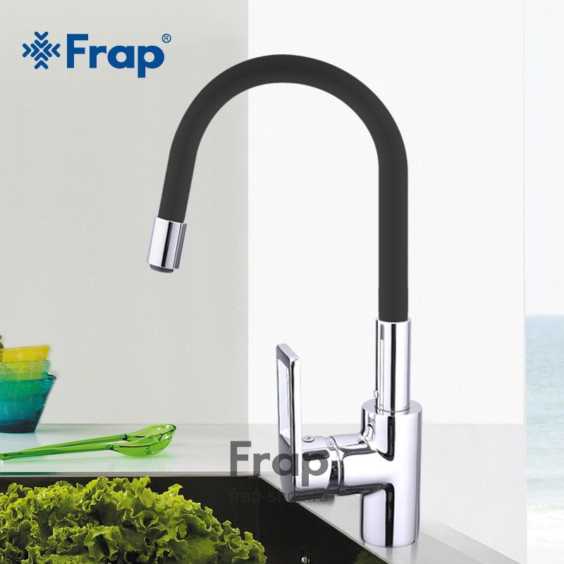 Кухонный смеситель с гибким гусаком Frap F4253 Черный/Хром